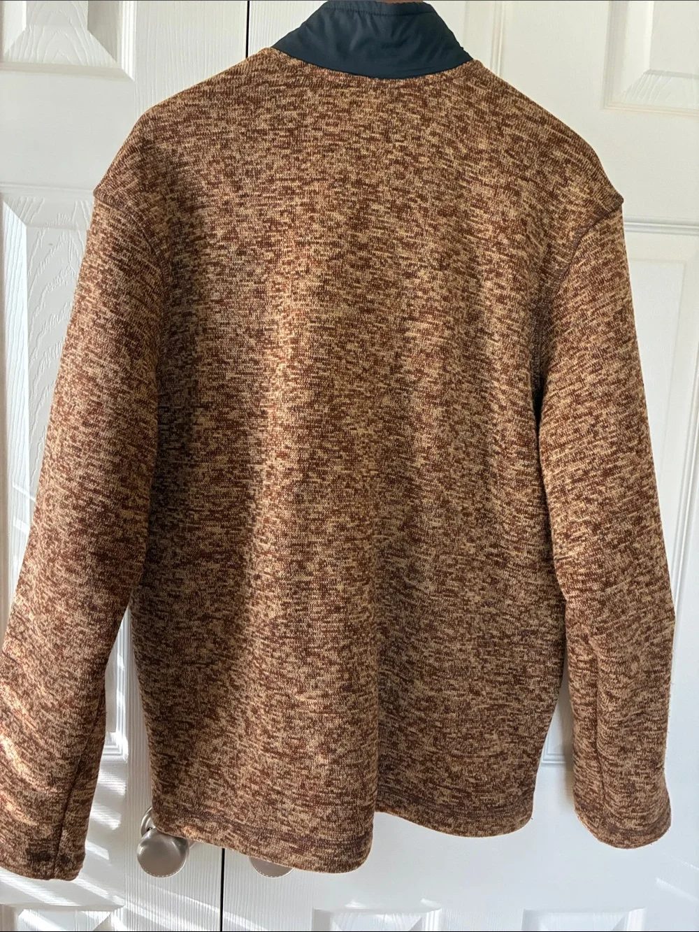 Eddie Bauer Men’s Large Brown Sweater Fleece Quarter Zip Pullover With Navy Trim
